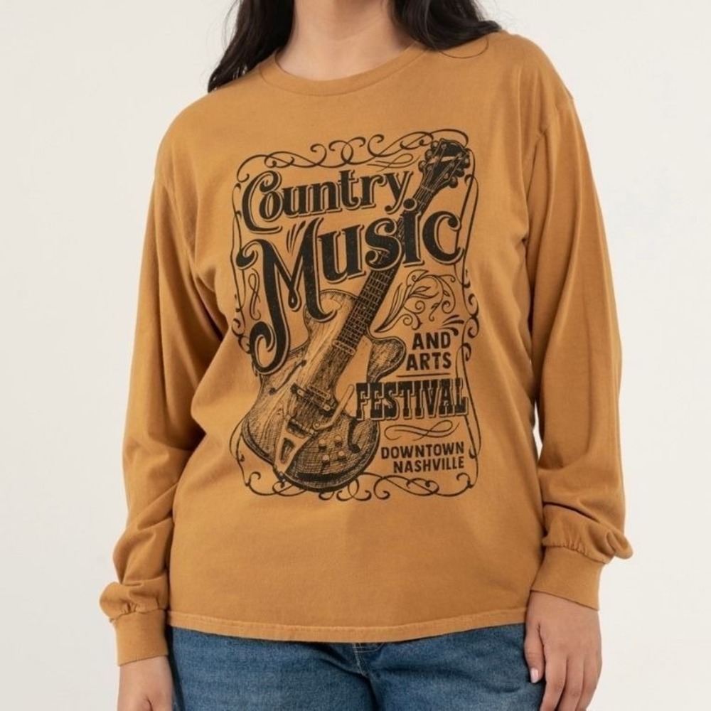 New in package Full Tilt Country Music Guitar Womens Tee Mustard Medium